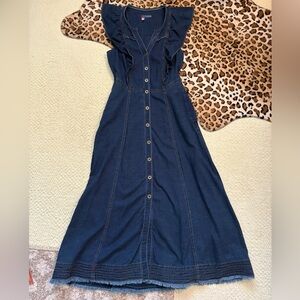 Pilcro Dark Blue Button-Front Maxi Dress